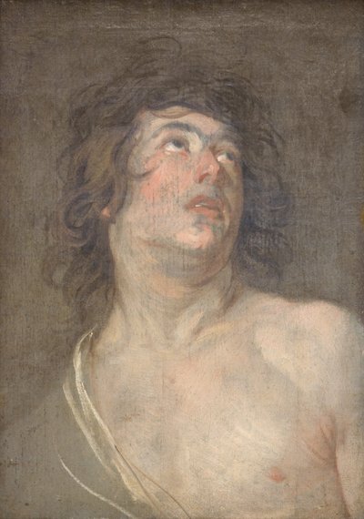 Felfelé néző fiatal férfi tanulmányvezetője. Szent Sebestyén alkotó: Anthony van Dyck