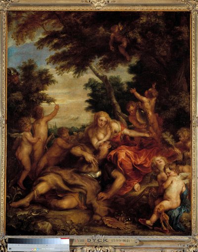 Renaud és Armide szerelme Torquato Tasso (a bögre néven ismert) „La Jerusalem delivree” (La gerusalemme liberata) jelenetének illusztrációja. Az elbűvölő Armide, amelyet nagyon szimbolikus Amours seduit vesz körül varázstükörének, Re lovagnak a segítségéve alkotó: Anthony van Dyck