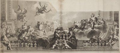 A Palais Royal Nagygaléria mennyezeti középső paneljének terve, metszett Nicolas Henri Tardieu (1674-1749) alkotó: Antoine (after) Coypel