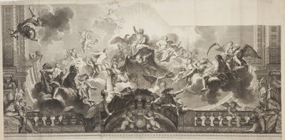 A Palais Royal Nagygaléria mennyezeti középső paneljének terve, metszett Nicolas Henri Tardieu (1674-1749) alkotó: Antoine (after) Coypel