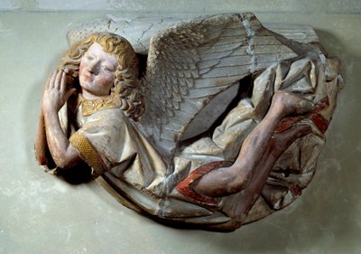 Repülő angyal A polikróm mészkőből készült dombormű Antoine the Moiturier (1425-1495) nevéhez fűződik, és a „Jaquotin Ogier és felesége, Pernette által felajánlott Mise au tombeau”-hoz készült. az auxois-i Semur-i Chapelles des Carmes-ból. 1490 kb. Nap. 0, alkotó: Antoine (attr. to) Le Moiturier