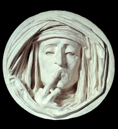 Csend Egy férfi szimbolikus gesztusa, aki ujját a szájára teszi. Auguste Preault (1809-1879) gipszszobra 19. századi Párizs, Louvre Múzeum alkotó: Antoine Augustin Preault