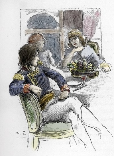 Giuseppina Grassini (1773-1850) énekesnő fiatal volt Berthier jelenlétében Bonaparte Napóleon első konzul szobájában, aki a szeretője lett. alkotó: Antoine Calbet