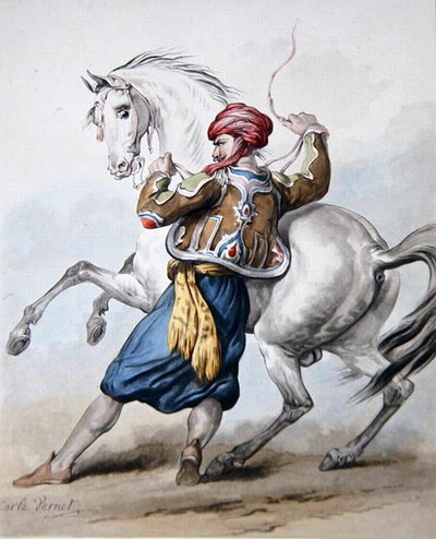 Egy perzsa megpróbálja legyőzni a francia lovat (litho) alkotó: Antoine Charles Horace Vernet