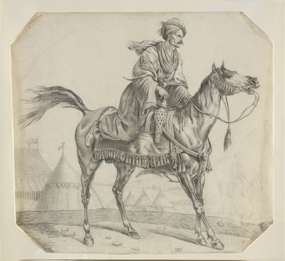 Egy mameluk a lovára ülve (fekete kréta papíron) alkotó: Antoine Charles Horace Vernet