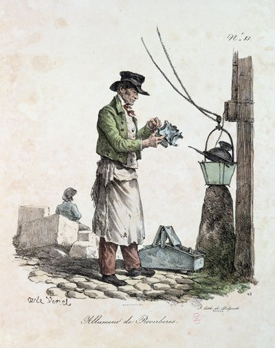 A lámpagyújtó, metszett: Francois Seraphin Delpech (1778-1825) alkotó: Antoine Charles Horace Vernet