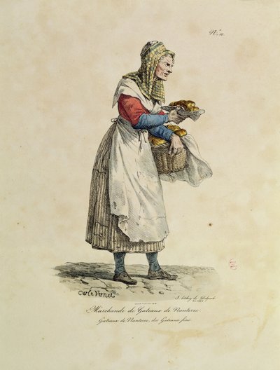 A Nanterre-i süteményárus, 10. szám a "Párizs kiáltásai" sorozatból, metszett: Francois Seraphin Delpech (1778-1825) (színes litó) alkotó: Antoine Charles Horace Vernet