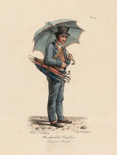 Az esernyő és napernyő eladó, 23. szám A Párizs kiáltásai sorozatból, metszett: Francois Seraphin Delpech (1778-1825) alkotó: Antoine Charles Horace Vernet
