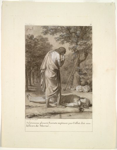 Arisztoménész, aki Szókratész halálát gyászolja Meroë megbabonázásából (Apuleius 1. könyvéből, "Az arany szamár") alkotó: Antoine Denis Chaudet