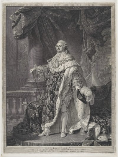 Le Sacre – XVI. Lajos király portréja koronázási díszben, metszett: Charles-Clément Bervic (1756-1822) alkotó: Antoine Francois (after) Callet
