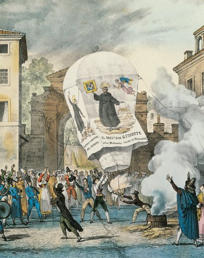 Hőlégballon a római San Giuseppe-napra, Antoine-Jean-Baptiste Thomas (1791-1833), nyomat. Részlet. Olaszország alkotó: Antoine Jean-Baptiste Thomas