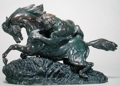 Tigris által meglepett ló (bronz) alkotó: Antoine Louis Barye