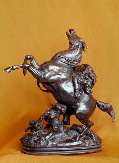 Antoine Louis Barye (1795-1875) bronzszobra: Oroszlán támad egy lóra 19. század. Párizs, Louvre Múzeum alkotó: Antoine Louis Barye