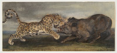 Leopárd küszködik egy vaddisznóval alkotó: Antoine Louis Barye