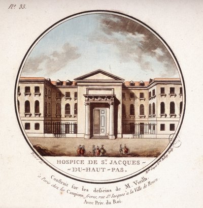 A Hospice de Saint Jacques Du Haut Pas a párizsi Vieilb, ma Cochin Kórház rajzai szerint épült. Őrmester prittoreszk kilátásában Párizs fő épületeire alkotó: Antoine Louis Francois Sergent Marceau