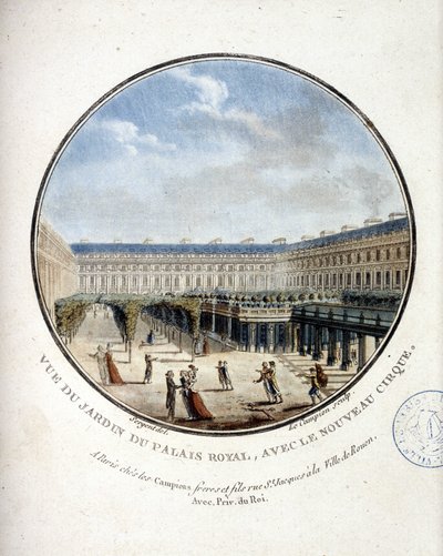 Kilátás a Palais Royal kertjére – „Párizs főépületeinek festői kilátása” című filmben, őrmester alkotó: Antoine Louis Francois Sergent Marceau
