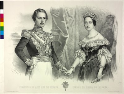 Spanyol királynő és férje, II. Ferenc Izabella (litográfia) alkotó: Antoine Maurin