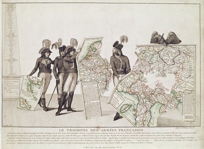 A francia hadseregek diadala, Napóleon és tábornokai a loebeni béke idején aratott győzelmeik térképét őrzik, 1797. április 18., 1797 körül alkotó: Antoine Maxime Monsaldy