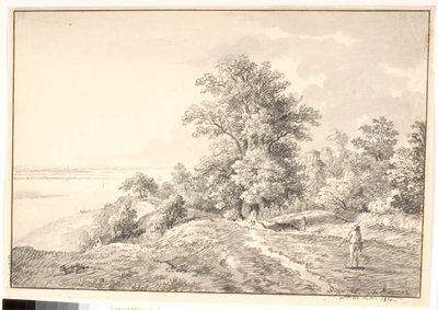 Park kis templommal az Elba mellett. Buxte bőr alkotó: Anton Carl Dusch