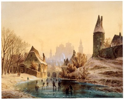 Korcsolyapálya a folyón, 1855. alkotó: Anton Doll