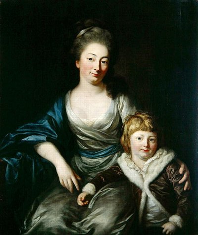 Johanna Amalie, Senfft von Pilsach grófnő és fia, Henrik (olaj, vászon) alkotó: Anton Graff