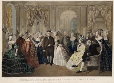 Franklins fogadása a francia udvarban, 1778, tisztelettel az Egyesült Államok népének szentelve, pub. 1865 alkotó: Anton Hohenstein