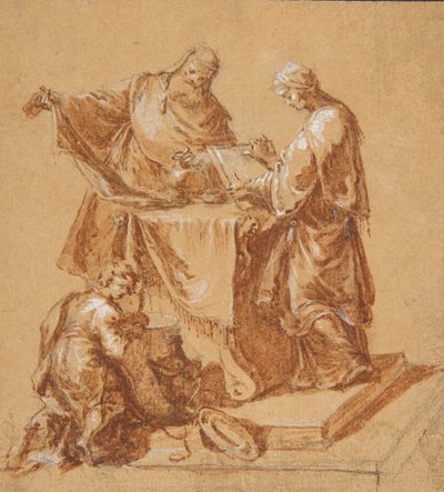 Egy főpap, Anna prófétanő és egy térdelő fiú egy asztal körül, 1745. alkotó: Anton Kern