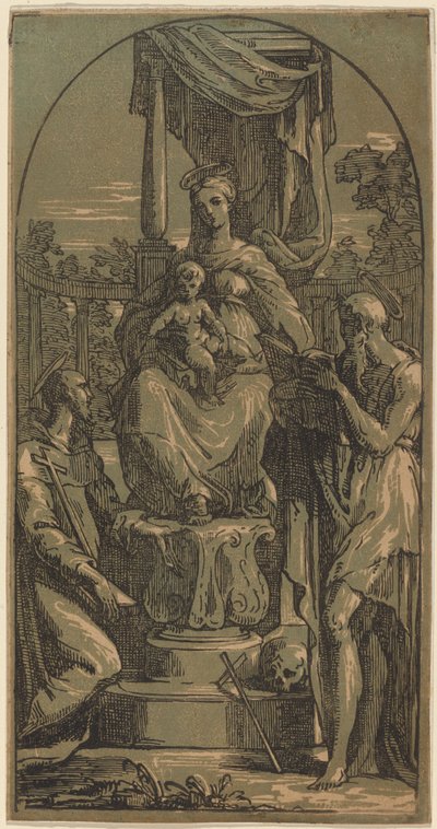 Madonna és a trónoló gyermek, Szent Jeromos és Szent Ferenc alkotó: Anton Maria Zanetti I, after Parmigianino