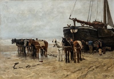Holland: Bomschuit vontató lovakkal a scheveningeni strandon Halászhajó vontató lovakkal a scheveningeni strandon alkotó: Anton Mauve