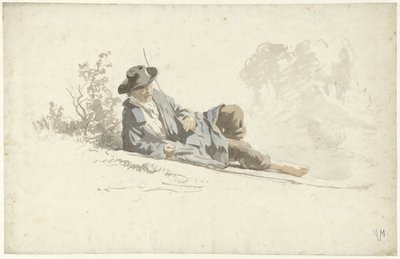 Férfi a földön fekszik, pihen alkotó: Anton Mauve