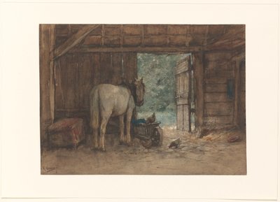 Ló egy istállóban, nyitott istállóajtó mellett alkotó: Anton Mauve