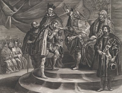 25. tábla: Fülöp atyja, V. Károly spanyol királlyá koronázta Guillielmus Becanus..., 1636. alkotó: Anton van der Does