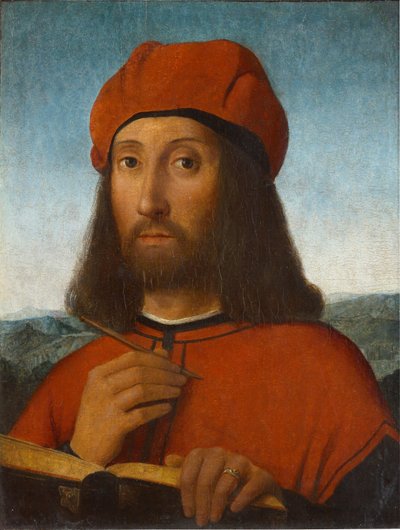 Portré egy férfi vörös svájcisapkóval és könyvvel alkotó: Antonello de Saliba