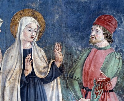 Szent Francesca Romana élete: Lateráni Szent János visszatérésekor a szent meggyógyít egy levágott karú férfit, részlet (Freskó alkotó: Antoniazzo Romano