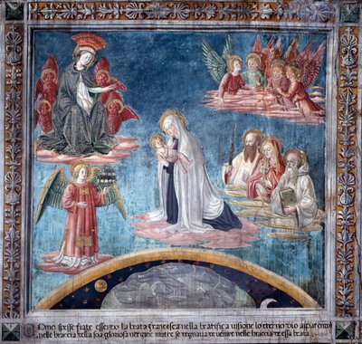 Szent Francesca Romana élete: Francesca többször is extázisban kapta a Szent Gyermeket a Szűztől (Fresco alkotó: Antoniazzo Romano