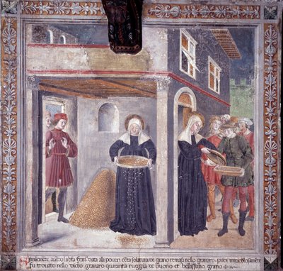 Szent Francesca Romana élete: egy súlyos éhínség idején 1402-ben Francesca minden gabonáját a szegényeknek adja (Fresco alkotó: Antoniazzo Romano