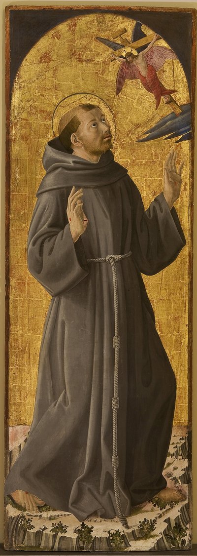 Szent Ferenc – Assisi Szent Ferenc par Romano, Antoniazzo (1430 / 35-1508). Olaj, fa, méret: 173x61,5,, Polgári Múzeum, Rieti alkotó: Antoniazzo Romano