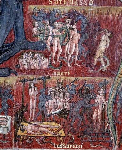 Az ördög a pokolban, a vágy és a kapzsiság körének részlete (Fresco alkotó: Antoniazzo Romano