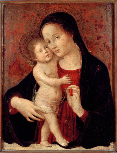 Antonio Aquili dit Antoniazzo Romano szűz és gyermek festménye fára (aktív 1461-1508 körül) V. 46x37 Genes, Galleria di Palazzo Bianco alkotó: Antoniazzo Romano