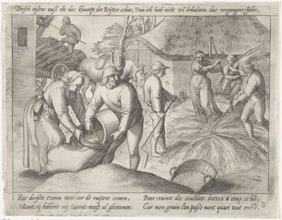 A gabona cséplése Gabonatermesztés (sorozat címe) alkotó: Antonie Wierix (II) (possibly)