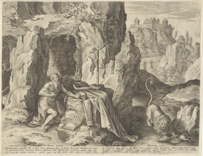 Szent Jeromos, mint bűnbánó a sivatagban alkotó: Antonie Wierix (II)