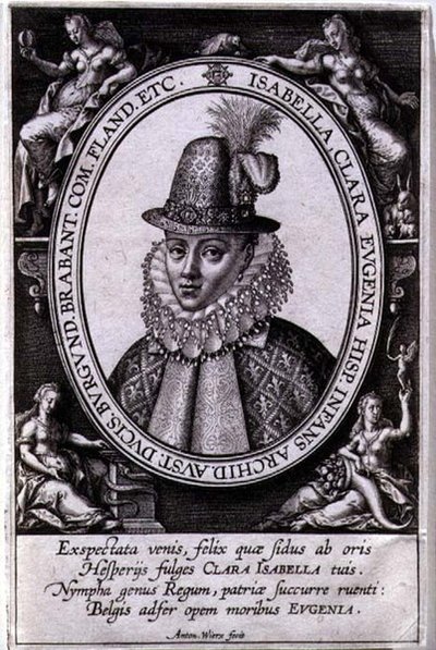 Az osztrák Isabella Clara Eugénia (1566-1633) portréja, Albert osztrák főherceg (1559-1621) felesége (metszet) alkotó: Antonie Wierix