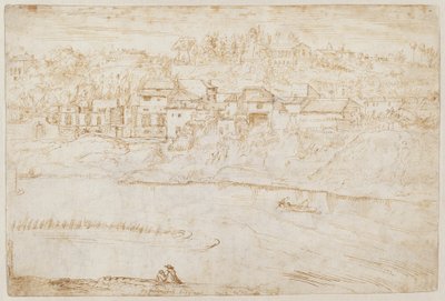Kilátás a Janiculum-hegyre a Tiberis felől nézve (recto) alkotó: Antonie van den Wyngaerde