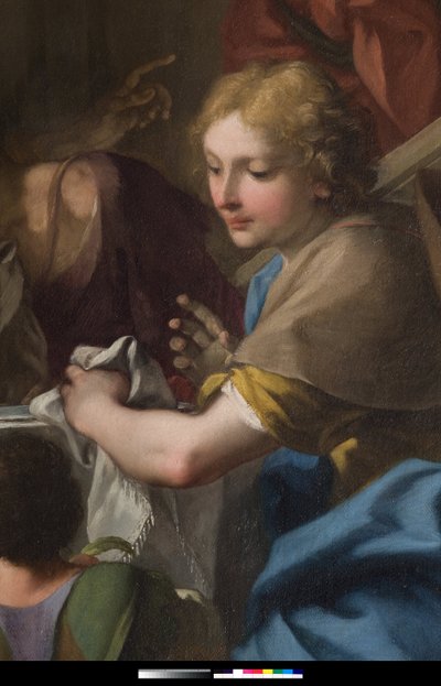 „Nagy Szent Gergely egy asztalnál, Jézus álruhában pelerinben” (részlet) 1729-1731 (festmény) alkotó: Antonio Balestra