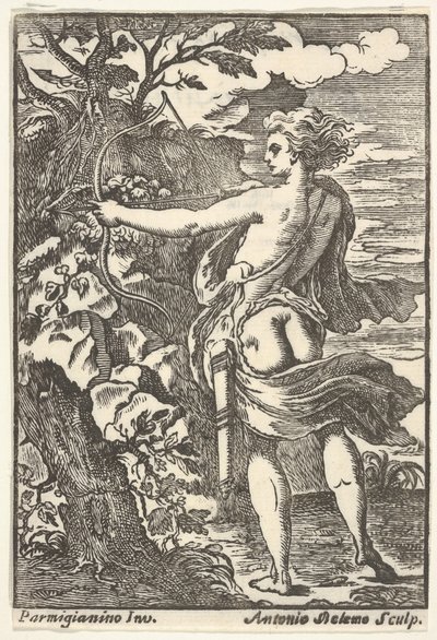Callisto vadászat kivont íjjal, Parmigianino után, 1720-1740. alkotó: Antonio Belemo