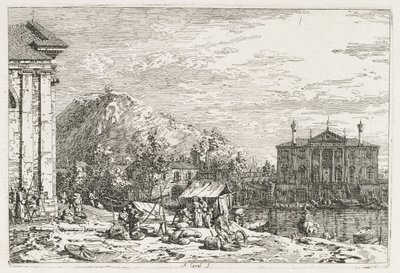 Kilátások: Város a folyón túl alkotó: Antonio Canaletto