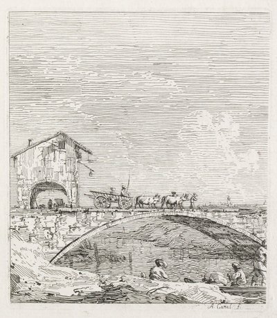 Nézetek: Egy hídon áthaladó kocsi, 1735-1746. alkotó: Giovanni Antonio Canal