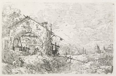 Nézetek: Egy nő vizet rajzol egy boltív alatt, 1735-1746. alkotó: Giovanni Antonio Canal