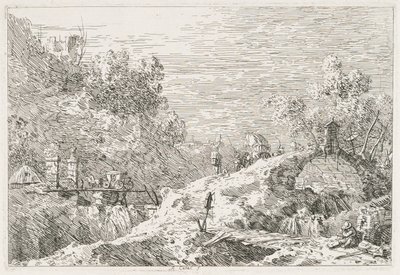 Kilátás: Hegyi táj öt híddal alkotó: Antonio Canaletto
