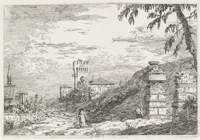 Kilátások: Két romos oszlop alkotó: Antonio Canaletto